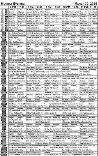 MONDAY EVENING TV LISTINGS